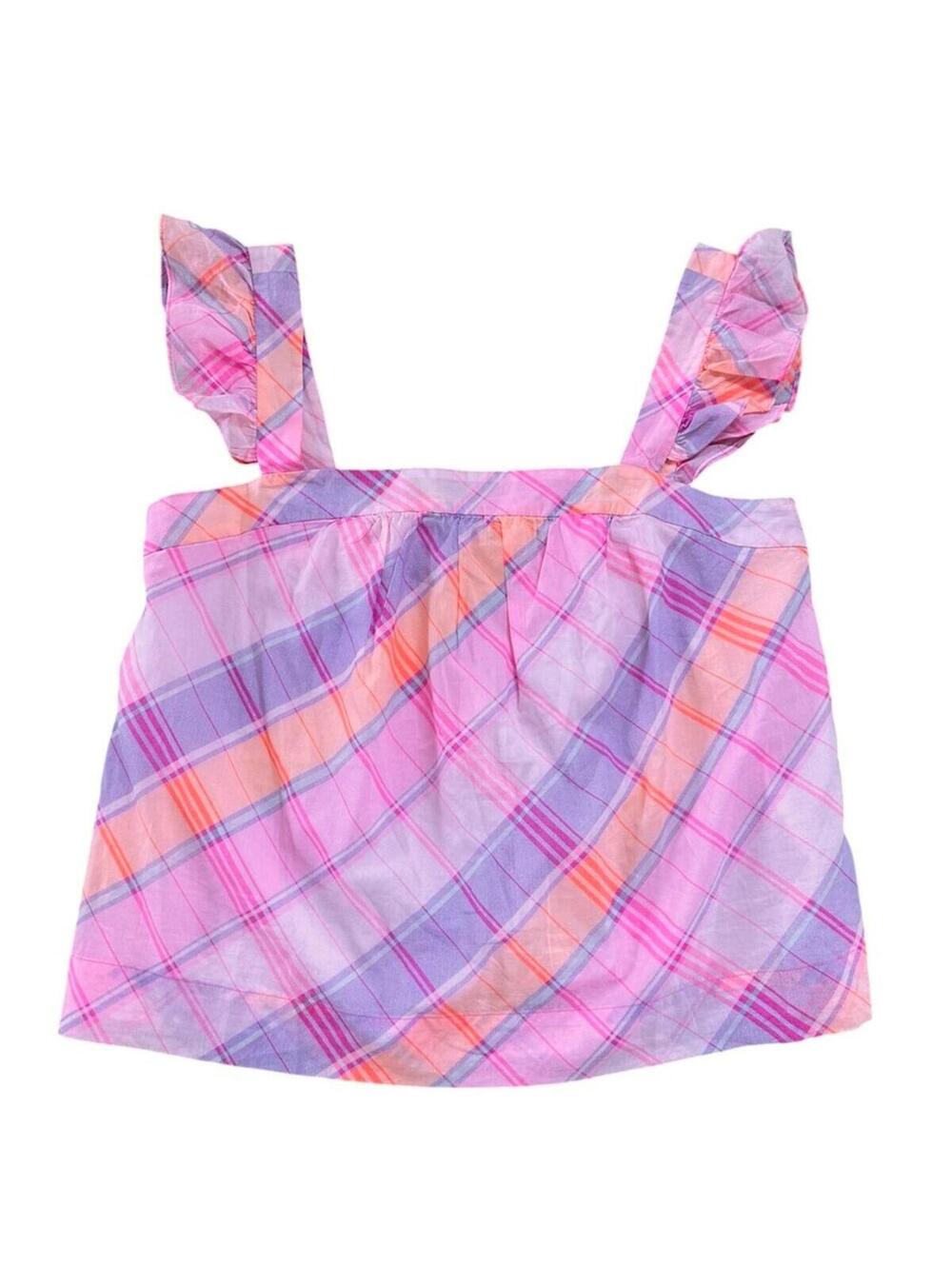 Lilly Pulitzer Reyna Top in the Pink Isle Madras Plaid Pattern